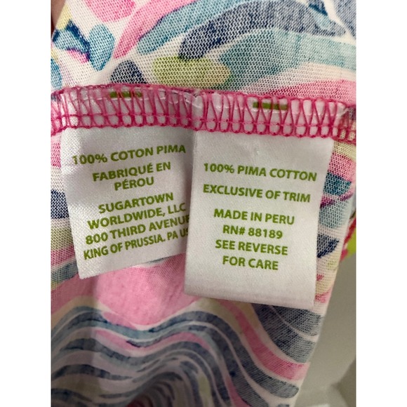 Lilly Pulitzer Rossmore Dress 3/4 Sleeve V Neck Pink Blue Green Palm Print Large - Picture 6 of 7